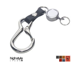 Highstyle Tochigi Leather & Carabiner & Single Reel Key Holder, Black