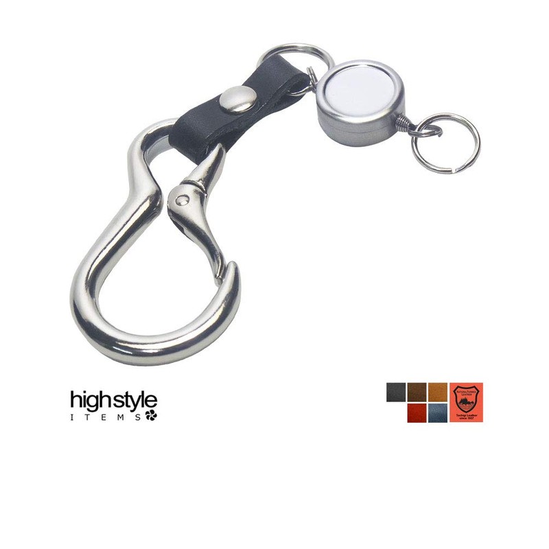 Highstyle Tochigi Leather & Carabiner & Single Reel Key Holder,