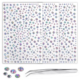 3 Sheets Rhinestone Stickers Self Adhesive Gems 3-6mm Diameter Face Jewels Stickers Bling Diamond Crystal Stickers Sparkly Laser Pearls for Face Eye Makeup Nail Body Crafts includes Tweezers