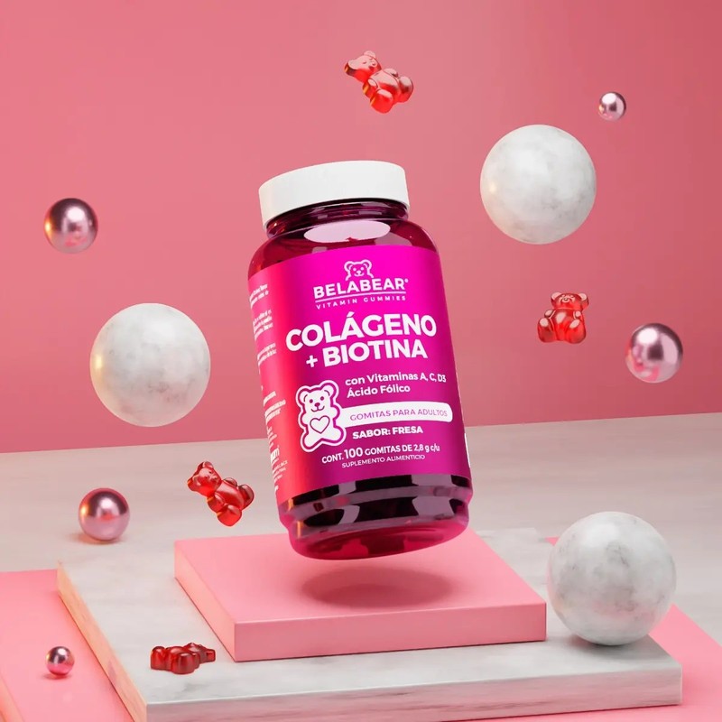 Belabear Colágeno Biotina 100 Gomitas Sabor Fresa