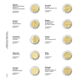 Lindner 1118-24 Illustrated Sheet for 2 Euro Commemorative Coins: Spain to Portugal 2018