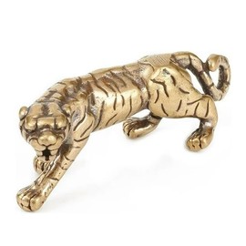 1Pc Gold Antique Copper Tiger King Figurines Accessories Vintage Brass Animal Ornaments,Desk Decors,Well Carved,Surface Vintage Treatment,Collectible Figurines,Home and Kitchen,Home Décor Accents