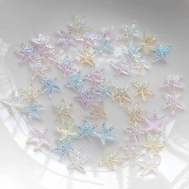 50Pcs Starfish Nail Charms 3D Resin Colorful Starfish Nail Art Charms Fresh Summer Nail Jewels Marine Life Nail Art Supplies Cute Shiny Starfish Crafts Nail Gems for Women Manicure Decoration