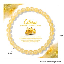 MORIANCE Citrine Bracelet for Women Men 6mm Round Yellow Beaded Stretch Bracelets Citrine Jewelry Natural Stone Healing Crystal Bracelet
