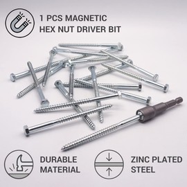 Marcopol (Pack of 6) DIN 571 Zinc Plated Steel Hex Wood Screws M6 x 100mm, Screws, Hex Head Bolt, Hex Head (6, M6 x 100mm), Silver