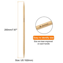 sourcing map 5Pcs Bamboo Knitting Needles Double Pointed Size US 10(6mm) Carbonized 7.9 Inch(20cm) Straight for Handmade Creative DIY Knitting Craft Yarn