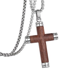 GTMJ Wooden Cross Necklace for Men -Stainless Steel & Bubinga Adjustable Box Chain 24-26in, Spiritual Jewelry Gift for Him, Everyday Wear