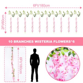 Alotiki Wisteria Artificial Flowers Garland，10Pcs Total 60ft Silk Fake White Wisteria Flowers Hanging for Home Garden Wedding Arch Party Indoor Outdoor Decor(10,Pink)