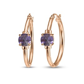 Alexandrite Rose Gold Earrings for Women Cubic Zirconia Purple Earring 25mm Pink Flashed Sterling Silver Hoops for Bridesmaids Trendy Summer Fashion Prom