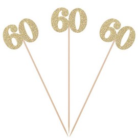Pack of 10 Gold Glitter 60th Birthday Centerpiece Sticks Number 60 Table Topper Age Letter Decorations