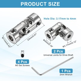 sourcing map 2pcs Universal Joint Shaft Coupling, 3.17mm to 4mm Inner Dia Rotatable Steering Shaft U Joints Coupler with Screws & 1.5mm Wrench for RC Car, Robot, Boat Drive Ship Motor Use