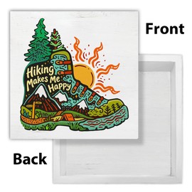 Hiking Decor Sign, Gifts for Hiker Lover, Hiking Makes Me Happy Wooden Sign for Home Bedroom Shelf Table Desk Decoration 5x5 Inches