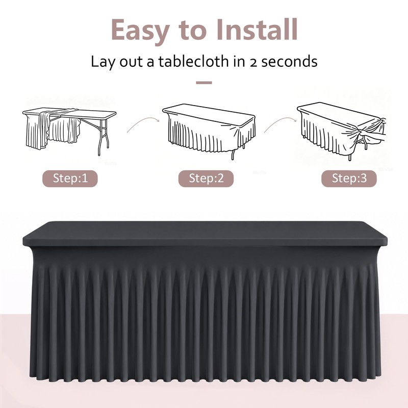 6FT Black Spandex Open Back Table Cover for Rectangle Tables,