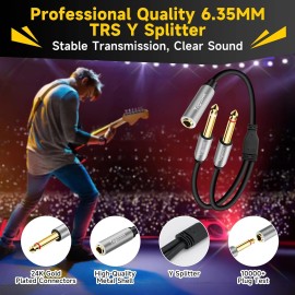 Togconn 2-Pack 1/4 inch TRS Stereo 2 Pack, 6.35mm Female to Dual Male