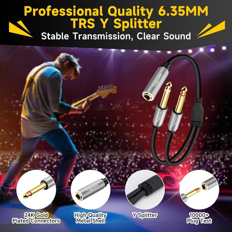 Togconn 2-Pack 1/4 inch TRS Stereo 2 Pack, 6.35mm Female