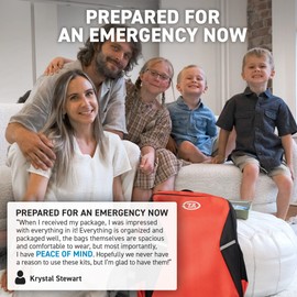 72 HRS Essential Emergency Survival Kit - Heavy Duty 72 Hour Bug Out Bag Survival Kit for Earthquake, Hurricane, Tsunami, Winter, Blackout - Include Emergency First Aid Kit, Water, Food (Red 2 Person)