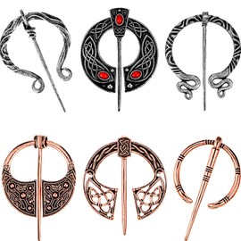 Hicarer 6 Pieces Vintage Viking Brooches Cloak Pins Scarf Shawl Buckle Clasp Pin Brooch Penannular Brooch for Men Women Costume Accessory, Antique Silver and Rose Gold