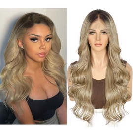 Sapphirwigs Light Brown Lace Front Wig, Dark Brown, Synthetic Body Wave Kanekalon Futura Wig, Party, Date, Daily Wear, Natural Looking Wig, 66 cm/66 cm