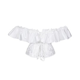 Dreay Womens Vintage Satin Off Shoulder Corset Bustier Lace Up Boned Overbust Corset Shapewear Top Corset Tops S917-White-XL