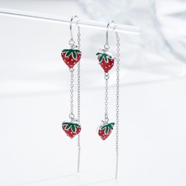 PRAYMOS Strawberry/Lemon/Cherry Earrings 925 Sterling Silver Fruit Earrings Summer Earrings Novelty Funny Earrings Jewellery Gifts, Silver