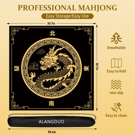 ALANGDUO Large Mahjong Mat with Black Carrying Bag, Anti Slip and Noise Reduction Table Cover for Mahjong, Poker, Card Games, Board Games, Slip Resistant Mat(31.5X 31.5 Inches Dragon) (Black)