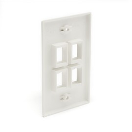 trueCABLE 4 Port Single Gang Keystone Wall Plate, UL Listed, Low Profile Design, Universally Compatible with Modular Ethernet, A/V, Coaxial, and Optical Fiber Keystones, 5 Pack, White