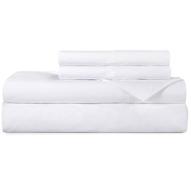ROYALE LINENS 300 Thread Count 100% Long Staple Combed Cotton Sheet Set - 4 Piece Bed Sheet 1 Fitted Sheet, 1 Flat Sheet, 2 Pillow case - Breathable, Cool & Crisp Percale Sheet Set (Queen, White)