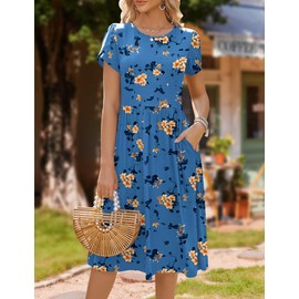 HOTOUCH Midi Dress for Women Summer Dress Short Sleeve V Neck Midi Dresses Fashion Casual Fit Flowy Tiered Boho Beach Vacation Sundress