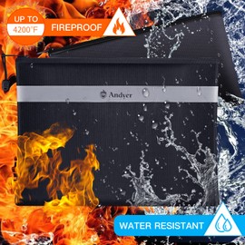 Andyer Fireproof Document Bag with Money Bag - 2 Pack 13.4" x 10" and 11" x 6" Waterproof Fireproof Money Bag for Cash, Small Fireproof Safe Pouch, Fire Proof Bag for Documents/Valuables with Zipper
