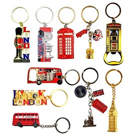 10 x Best Mix of Great British Keyrings London Icons Union Jack Brelock UK Souvenir Metal Keychain by British Souvenirs