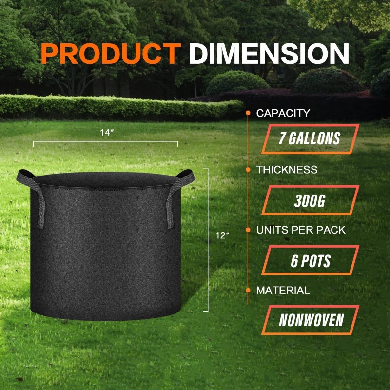 iPower 12-Pack 7 Gallon Grow Bags Heavy Duty Thickened Aeration