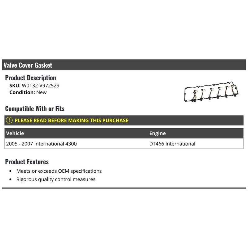 Valve Cover Gasket - Compatible with 2005-2007 International 4300 DT466