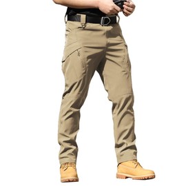 THWEI Mens Tactical Cargo Pants Water Resistant Hiking Outdoor Work Pants Multi Pockets with No Belt Khaki 2XL