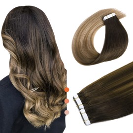 XDhair Tape Extensions Real Hair Dark Brown to Dirty Blonde Balayage 20 Pieces 50 g 35 cm Extensions Real Hair Invisible Tape-In Extensions Real Hair Silky Straight Remy (#2/6/18-14)