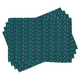 ABAKUHAUS Tropical Place Mats Set of 4, Exotic Ginkgo Leaves Motif, Washable Fabric Placemats for Dining Room Kitchen Table Decor, Turquoise Dark Teal