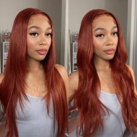 Synthetic Lace Front Wig 13x6 HD Glueless Lace Frontal Wig Pre Plucked Hairline with Baby Hair Long Yaki Straight Layered Lace Wigs for Black Women Daily Use (35, 24 Inch)