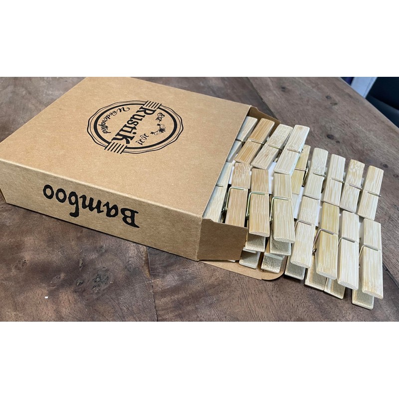 40 x Bamboo Wooden Pegs by RustiK, Strong, Large Clothes