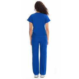 COZYFIT Scrubs for Women Set Medical Uniform - V-Neck Top & Straight Leg Pants with 9 Pockets, Wrinkle-Resistant Unisex Workwear, Royal Blue, S