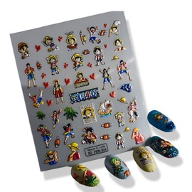 ONE Piece Nail SSTICKER 3D Anime Nail Sticker ONE Piece Nail DECALEmbossed Nail Art Stickers Decals Self Adhesive Nail Sticker Kawaii Design Anime Nail Stickers for Women, Girls, Kids, Gift (Monkey)