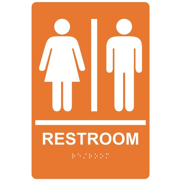 ComplianceSigns.com Restroom Sign, ADA-Compliant Braille and Raised Letters, 9x6 in.