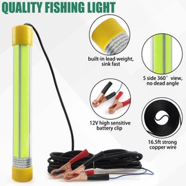 Underwater Fishing Light Super Bright 50W 12V LED Green Fishing Light IP68 Waterproof Submersible Fish Finder Attractor Night Fishing Light for Docks Boats Kayak Crappie Striper Catfish Squid Shrimp