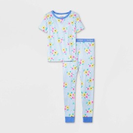 Cat & Jack Girls' 2pc Gingham Floral 100% Cotton Snug Fit Pajama Set - Cat & Jack Blue 4