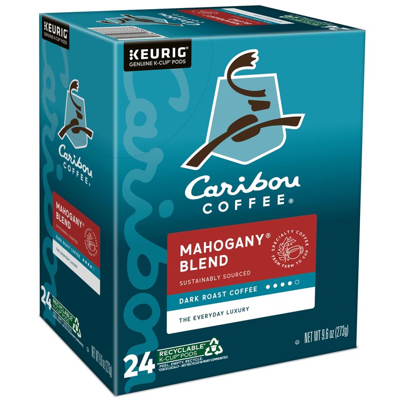 Caribou Coffee Mahogany, Single-Serve Keurig K-Cup Pods, Dark Roast Coffee,