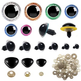 TOAOB Pack of 90 Safety Eyes and Safety Noses Large Safety Eyes for Crochet Animals Glitter 12 mm to 30 mm Doll Eyes Plastic Craft Eyes for Doll Making Plush Toy Teddy Eyes