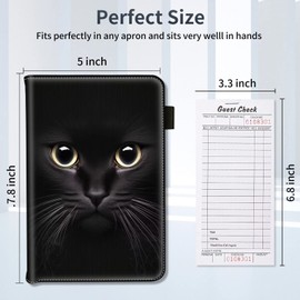 Server Books for Waitress,PU Leather Waiter Book Server Wallet with Zipper Pocket,Cute Waitress Book&Waitstaff Organizer with Money Pocket Fit Server Apron,Big Cat Eyes