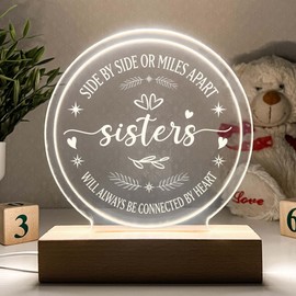 MIRROR MANIA Side by Side or Miles Apart, Moving Away Gift, Sibling Distance, Christmas Gift, Long Distance Gift, Night Light LED Sisters Bestie Gift Gift. Handcrafted in CT, USA.