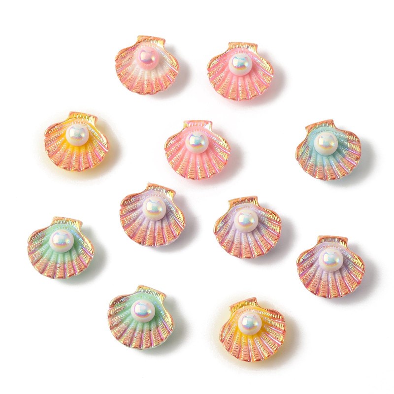 LiQunSweet 30Pcs Colorful Shell Charm, Opaque Resin Cabochons, No Hole,
