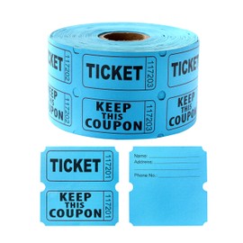 500 Pairs Raffle Tickets, Double Roll 50/50 Blue Raffle Tickets with Stub for Events, Easy Tear-Offs and Consecutive Number with Writable Back for Carnival Concert and Prize Drawings