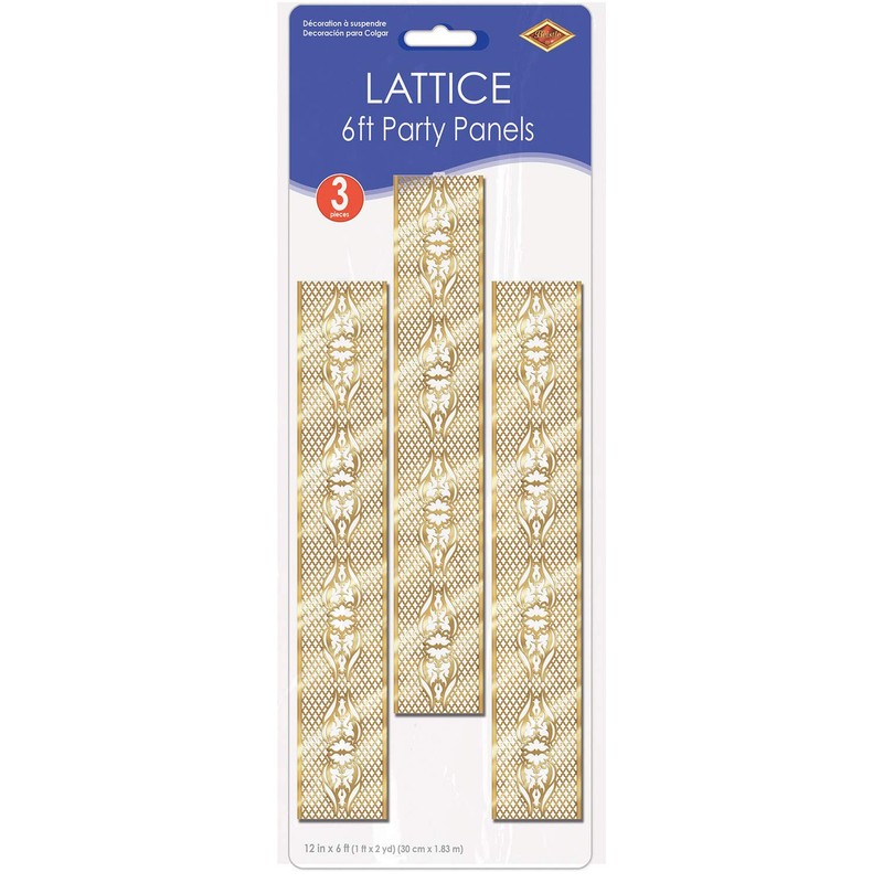 Beistle Lattice Party Panels 3 Piece, 12" x 6', Gold/Brown