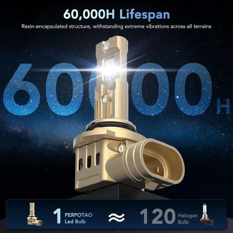 PERPOTAO 9005 9006 Bulbs Combo, 70,000LM 800% Ultra-Brightness, 60,000H Lifespan,